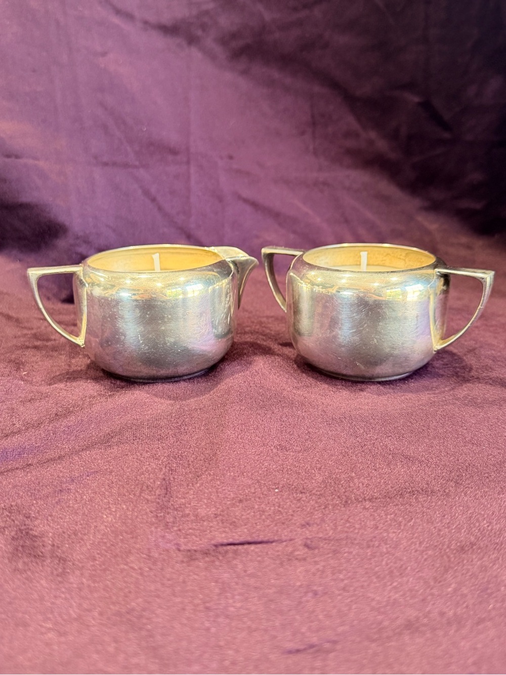 Vintage Tudor Plate Oneida Creamer and Sugar Bowl Candle Set